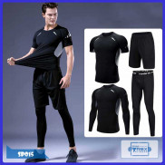 Set 4 in 1 quần áo gym nam Pro combat ôm body SP015, Bộ quần áo thể thao nam [Gym T-Rex]